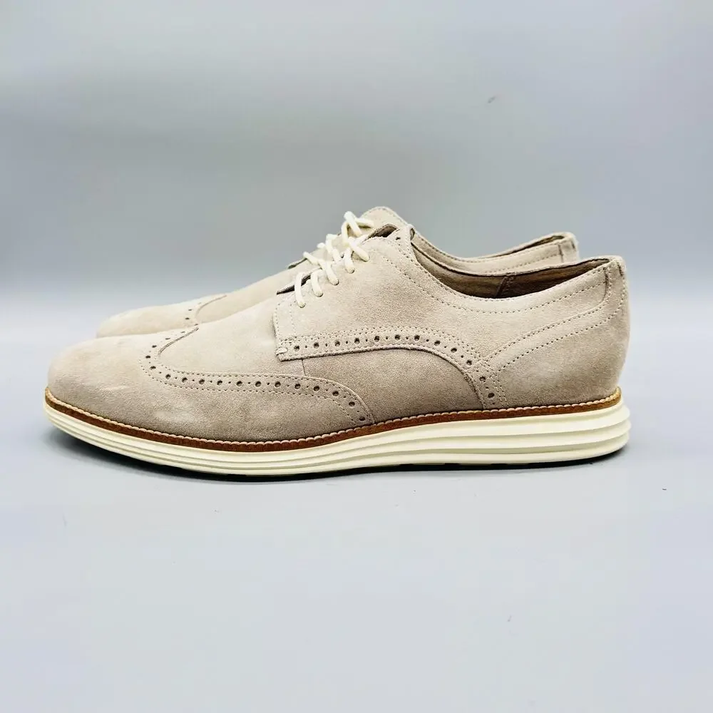 Cole Haan Shoes Mens 12 Beige Suede OriginalGrand Wingtip Oxford Dress Brogue